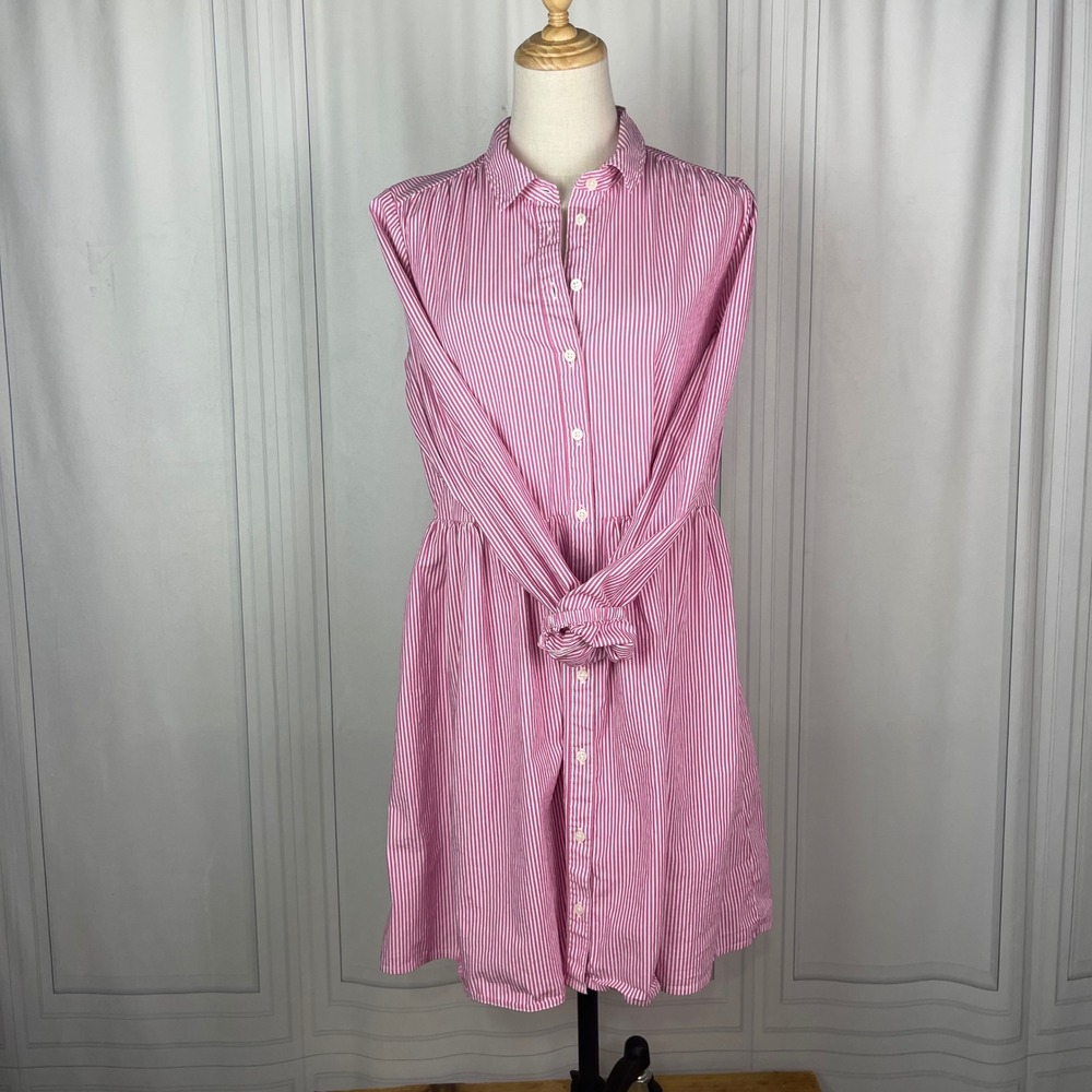 J. Crew Factory‎ - Chambray Striped Mini Shirt-Dress - Pink/White - 10